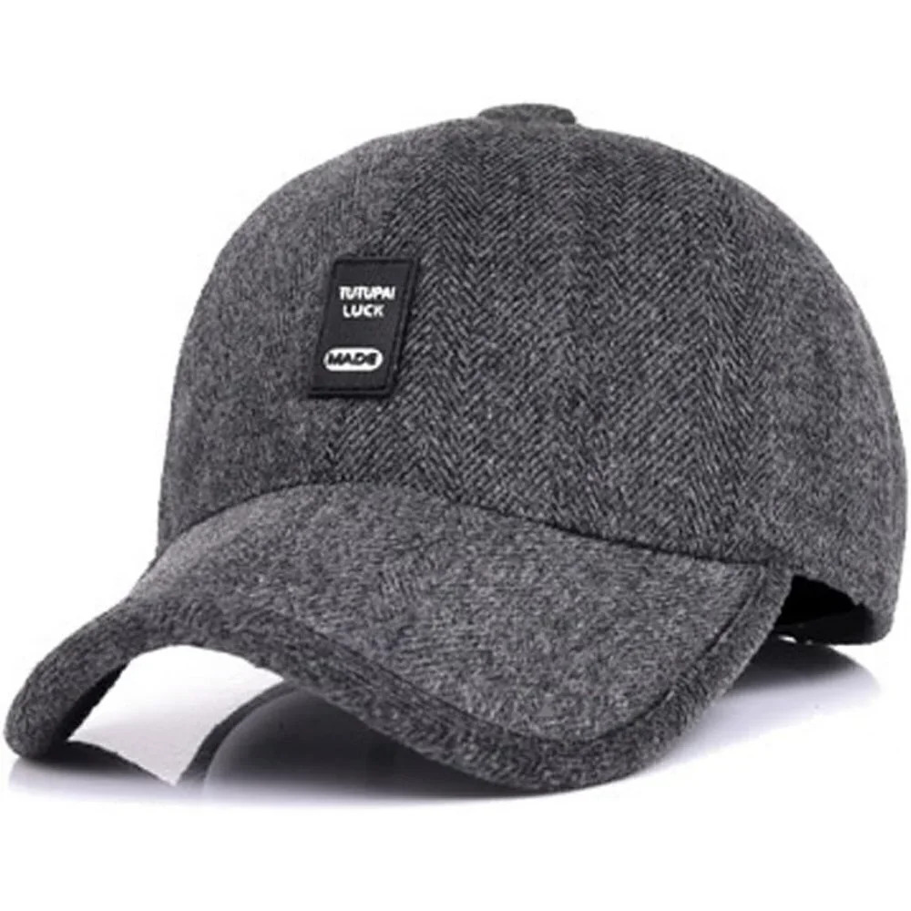 Men's Winter Warm Wool Tweed Peaked Baseball Cap  Hat Fold Earmuffs Warmer